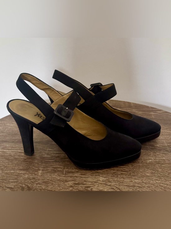 Yves Saint Laurent Shoes - Vintage Yves Saint Laurent Black Suede Heels with Buckle